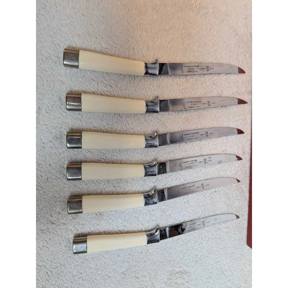 HULL OF MERIDEN Black Forest Steak Knives Set 6pc Solingen Germany Vintage